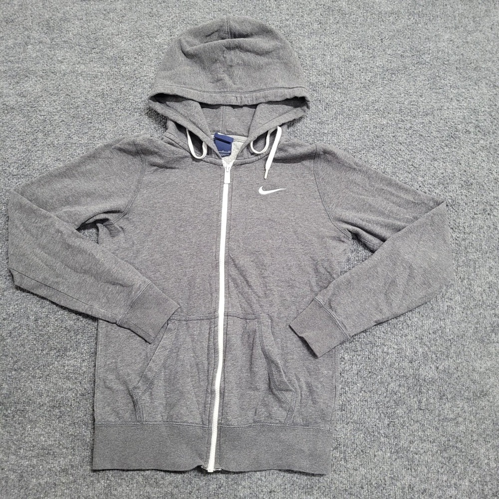 Nike Hoodie Womens Size S Grey Full Zip Long Sleeve Embroidered Swoosh Athletic